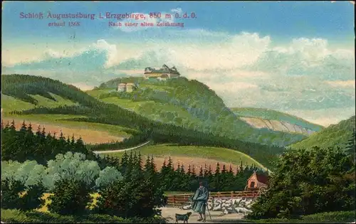 Ansichtskarte Augustusburg Hirte vor der Augustusburg 1915 