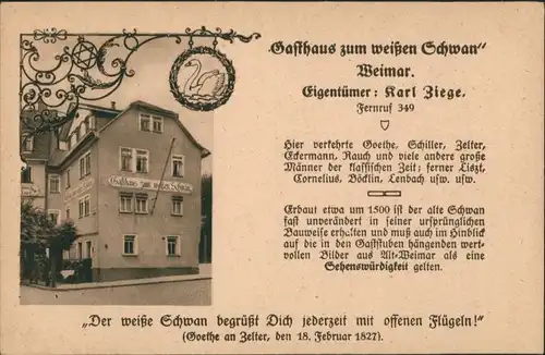 Ansichtskarte Weimar Gasthaus zum weißen Schwan 1928 