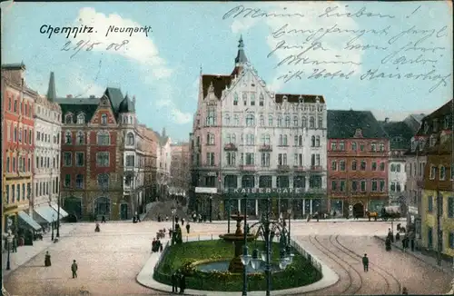 Ansichtskarte Chemnitz Kaiser Cafe, Neumarkt 1908 