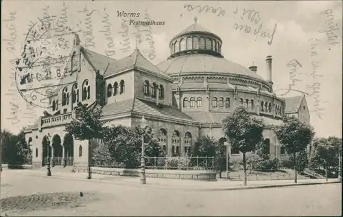 Ansichtskarte Worms Straße - Festspielhaus 1915 