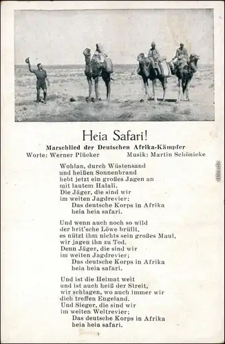 Ansichtskarte  Heia Safari - Marschlied der Deutschen Afrika-Kämpfer 1939 