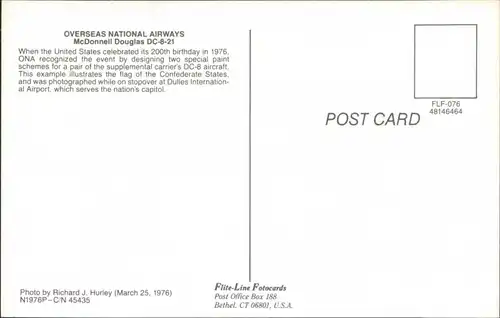 Ansichtskarte  Flugzeug Overseas National Airways 1976