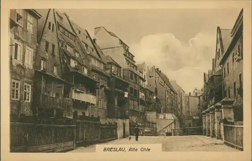 Postcard Breslau Wrocław Straßenpartie Alte Ohle 1922 
