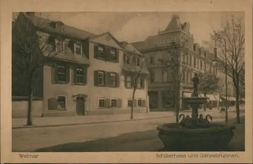 Ansichtskarte Weimar Schillerhaus und Gänsebrunnen 1928 