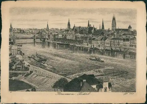 Ansichtskarte Bremen Federzeichnung - Totale 1921 