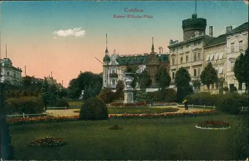Ansichtskarte Cottbus Kaiser-Wilhelm-Platz, Park 1914 