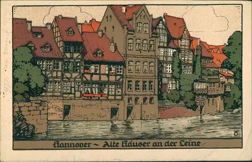 Ansichtskarte Hannover Alte Häuser an der Leine - Steindruck 1913