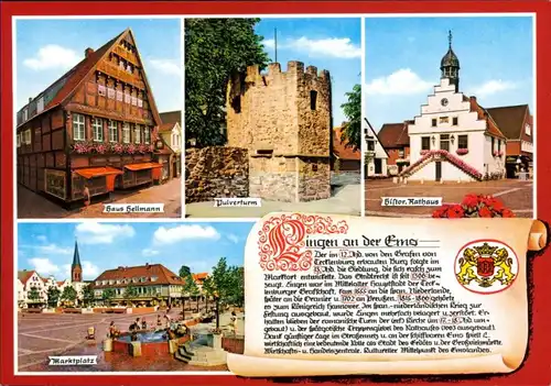 Ansichtskarte Lingen Pulverturm, Rathaus, Marktplatz 1997