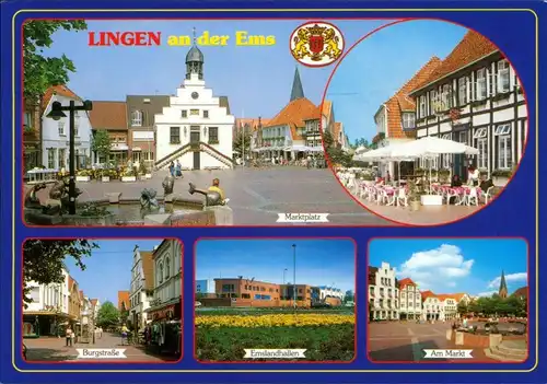 Ansichtskarte Lingen Markt, Burgstraße, Emslandhallen, Café 1994