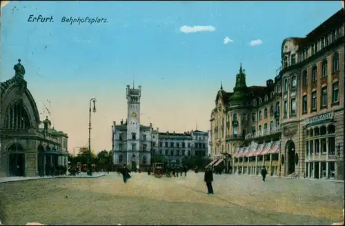 Ansichtskarte Erfurt Bahnhofsplatz 1912