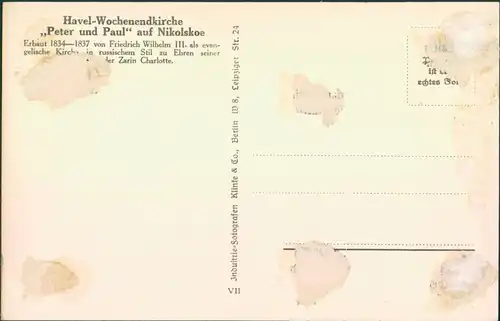 Ansichtskarte Wannsee-Berlin Havel Wochenendkirche Nikolskoe 1932 