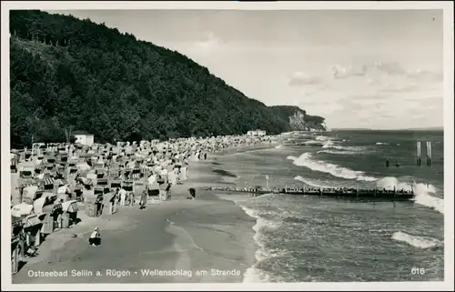 Ansichtskarte Sellin Häuser - Wellenschlag am Strande 1929 