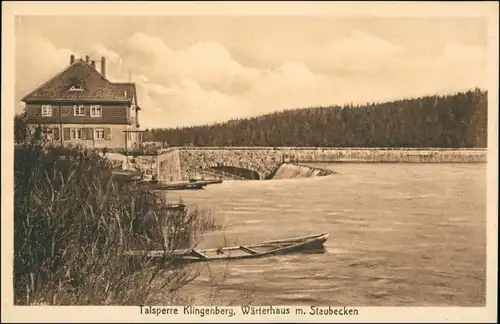 Klingenberg (Sachsen) Talsperre Klingenberg Wärterhaus mit Staubecken 1926 