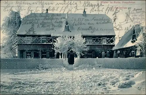 Schellerhau-Altenberg (Erzgebirge) Winterpartie vor einem Haus 1911 