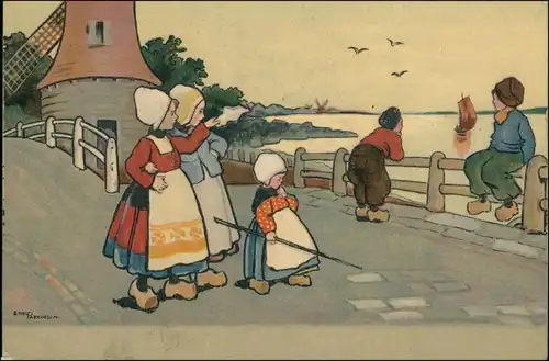  Holländer Typen Windmühle Etheld Parkinson Künstlerkarte 1918 