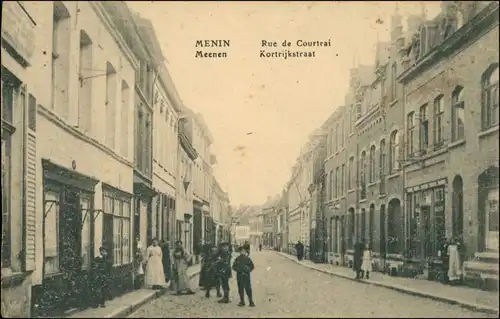 Postkaart Menen (Belgien) Menin Meenen Rue de Courtrai 1913 