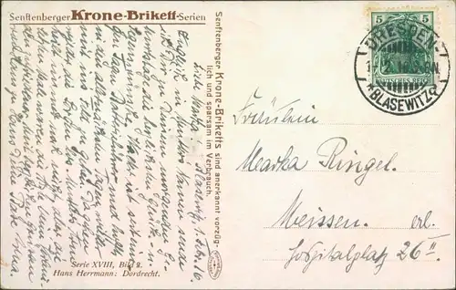 Postkaart Dordrecht Künstlerkarte Anleger und Stadt 1916 