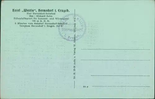 Ansichtskarte Hermsdorf (Ost-Erzgebirge) Partie am Hotel Wettin 1922 