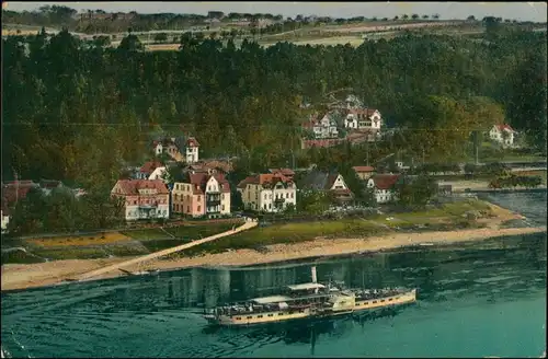 Ansichtskarte Pötzscha-Wehlen Blick auf Stadt mit Elbdampfer 1916 