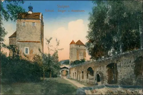 Ansichtskarte Stolpen Schloß, Seiger und Koselturm 1915 