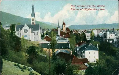 Ansichtskarte Biel Bienne Stadtpartie mit Kirche 1908 