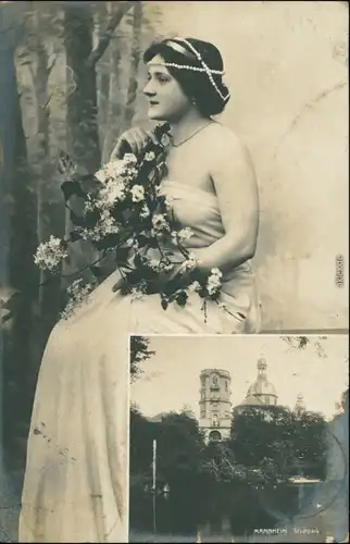 Ansichtskarte Mannheim Frau mit Blumen, Stadtpark 1906 