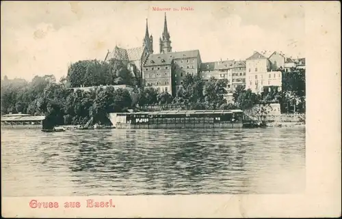 Ansichtskarte Basel Blick auf die Stadt Münster Anleger 1907 