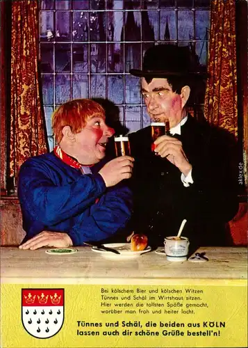 Ansichtskarte Köln Tünnes und Schäl mit kölschem Bier 1990