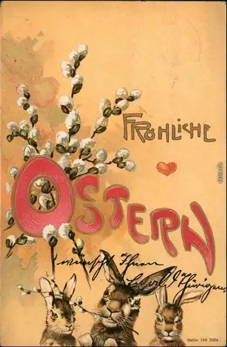 Ansichtskarte  Künstlerkarte: Ostern - Osterhasen 1905 Prägekarte