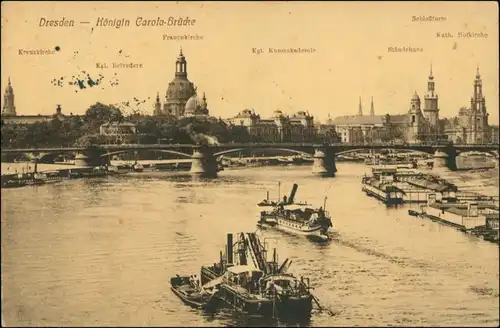 Ansichtskarte Dresden Dampfer, Baggerschiff - Flussbadeanstalten - Stadt 1917 