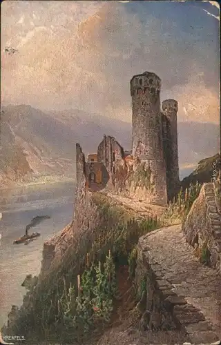 Ansichtskarte Rüdesheim (Rhein) Künstlerkarten: Ruine Ehrenfels 1913