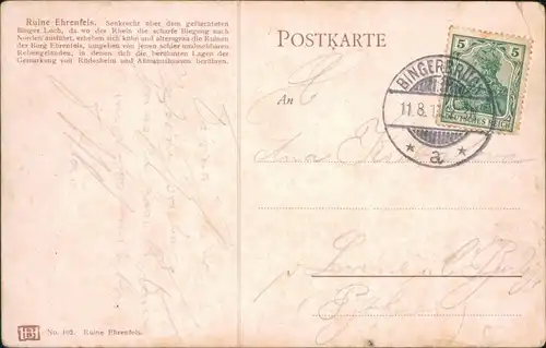 Ansichtskarte Rüdesheim (Rhein) Künstlerkarten: Ruine Ehrenfels 1913