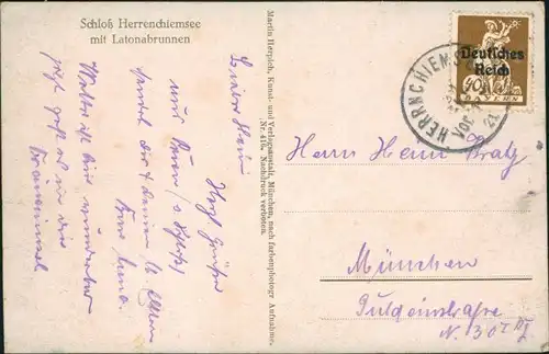 Ansichtskarte Chiemsee Schloß Herrenchiemsee mit Latonabrunnen 1921