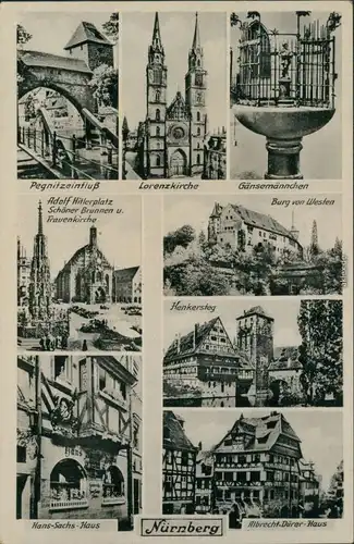 Nürnberg Mehrbildkarte: Pegnitzeinfluß, Hans-Sachs-Haus, ua 1943