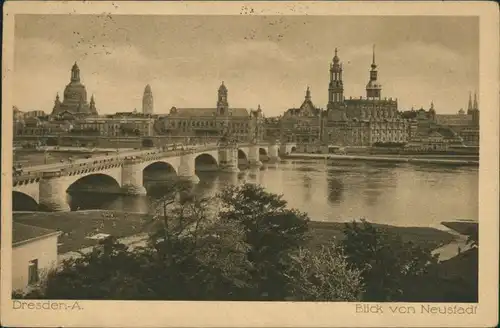 Innere Altstadt-Dresden Blick von Neustadt auf Augustusbrücke und Altstadt 1922
