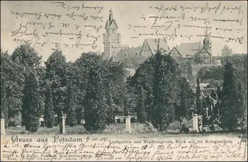Potsdam Panorama: Lustgarten und Neptungrotte - Kriegsschule 1904 