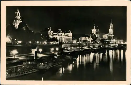 Altstadt-Dresden Dampferanlegestelle und Brühlsche Terrasse bei Nacht 1956