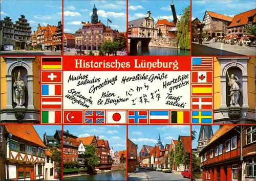 Ansichtskarte Lüneburg Mehrbild Länderflaggen Grüße 1991