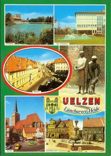 Ansichtskarte Uelzen Ratsteich, Kreishaus, Schnellenmarkt 1990
