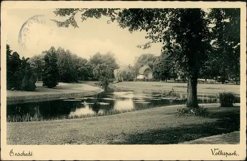Postkaart Enschede Enschede (Eanske) Partie im Volkspark - Pavillon 1934 