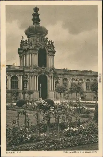 Ansichtskarte Innere Altstadt-Dresden Blumen am Südpavillon - Zwinger 1928 