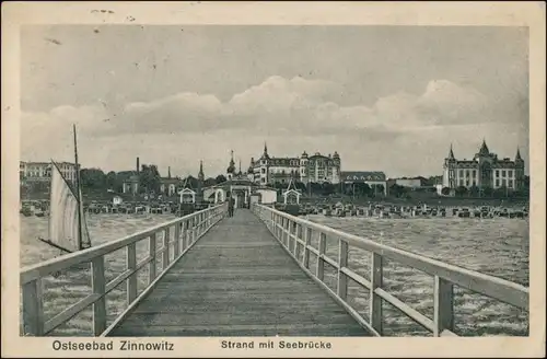 Ansichtskarte Zinnowitz Promenade, Strand - Seebrücke 1914 