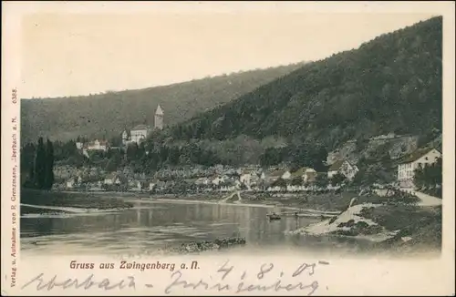 Ansichtskarte Zwingenberg (Bergstraße) Neckarpartie - Stadt 1905 