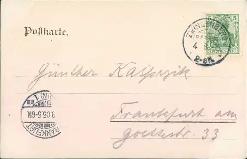 Ansichtskarte Zwingenberg (Bergstraße) Neckarpartie - Stadt 1905 