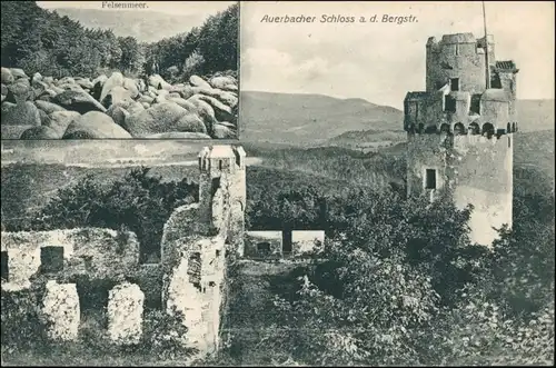 Ansichtskarte Auerbach (Bergstraße) 2 Bild: Felsenmeer und Schloss 1908 