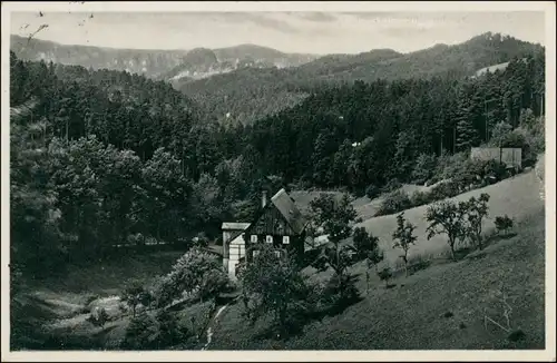Ansichtskarte Hinterhermsdorf-Sebnitz Blick auf das Gasthaus 1929 