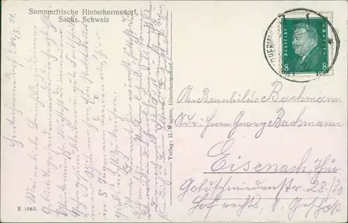 Ansichtskarte Hinterhermsdorf-Sebnitz Blick auf das Gasthaus 1929 