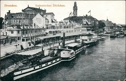 Innere Altstadt-Dresden Dampfer vor dem Italienischen Dörfchen 1911 