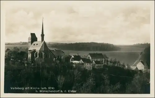 Ansichtskarte Wünschendorf (Elster) Veitsberg m. Kirche 1929 