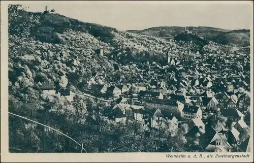 Ansichtskarte Weinheim (Bergstraße) Blick auf die Stadt 1944 